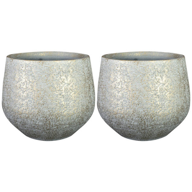 2x stuks plantenpot/bloempot keramiek metallic zilvergrijs/gold finish - D23/H20 cm - Plantenpotten