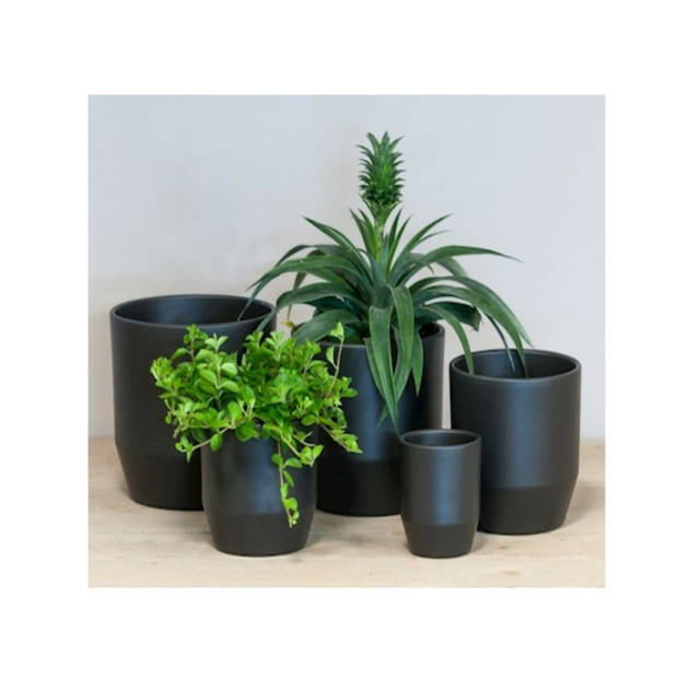 Bela Arte Plantenpot - keramiek - 2x - mat antraciet - D21.5/H20 cm - Plantenpotten