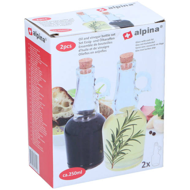 Alpina Olie-en azijnfles set - met kurk - glas - 250 ml - Olie- en azijnstellen
