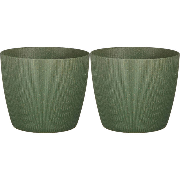 2x stuks plantenpot/bloempot kunststof donkergroen ribbels patroon - D22/H22 cm - Plantenpotten