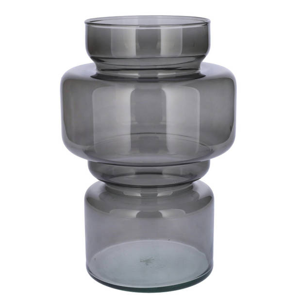 Bellatio Design Bloemenvaas - 2x - grijs transparant gerecycled glas - D17 x H25 cm - Vazen