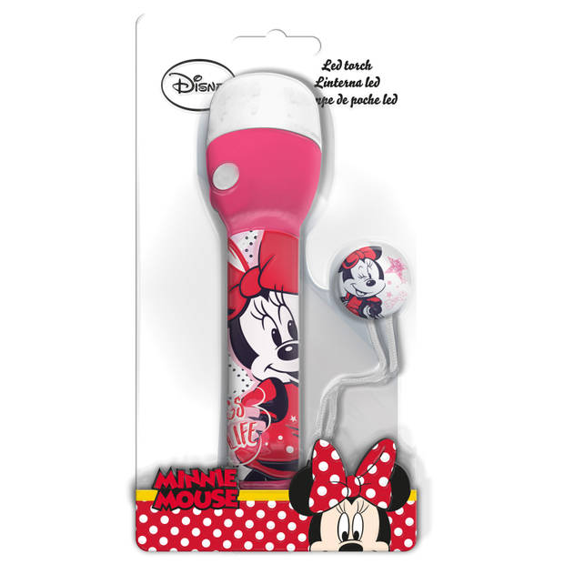 Disney Minnie Mouse kinder zaklamp/leeslamp - roze - kunststof - 16 x 4 cm - Kinder zaklampen