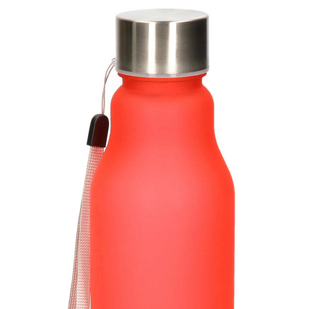 Waterfles/drinkfles/sportfles - rood - kunststof - rvs - 600 ml - Drinkflessen