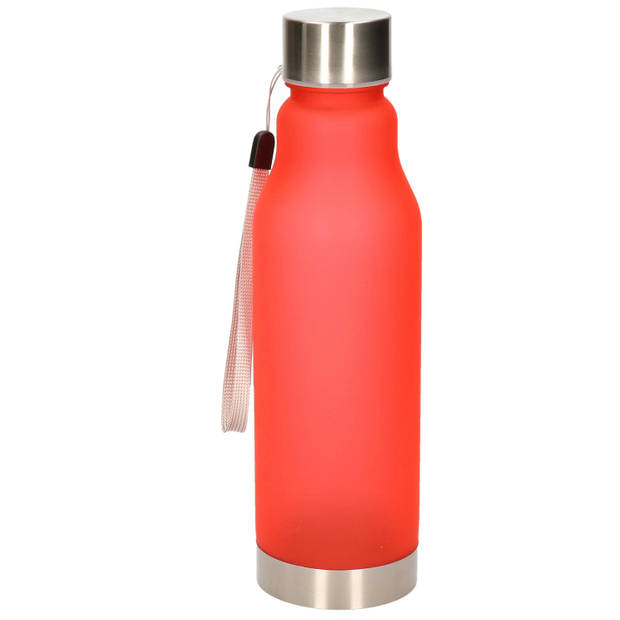 Waterfles/drinkfles/sportfles - 2x - rood - kunststof - rvs - 600 ml - Drinkflessen