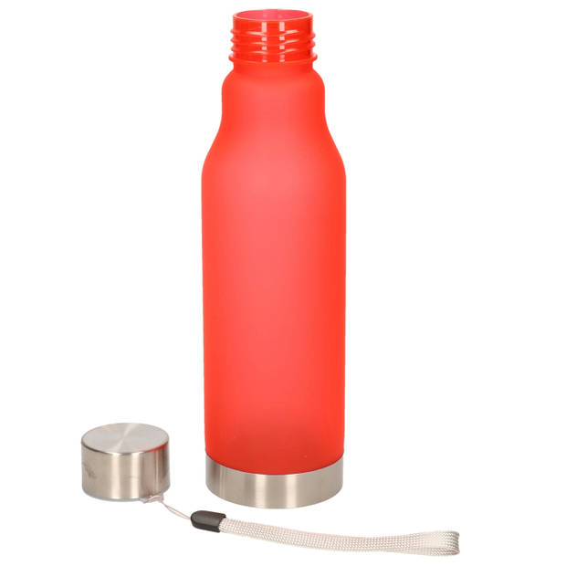 Waterfles/drinkfles/sportfles - rood - kunststof - rvs - 600 ml - Drinkflessen