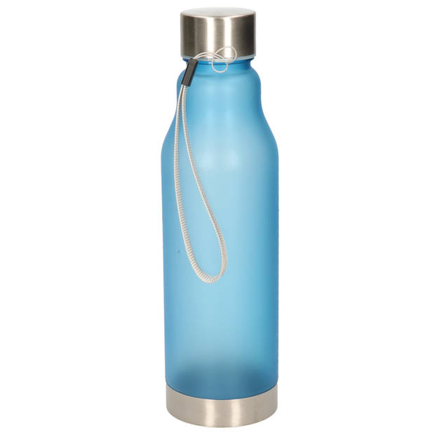 Waterfles/drinkfles/sportfles - 2x - blauw - kunststof - rvs dop - 600 ml - Drinkflessen