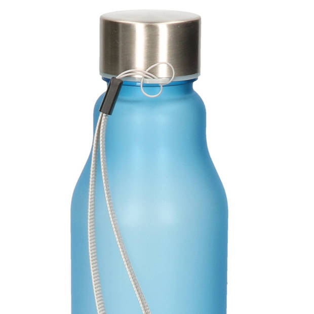 Waterfles/drinkfles/sportfles - 2x - blauw - kunststof - rvs dop - 600 ml - Drinkflessen