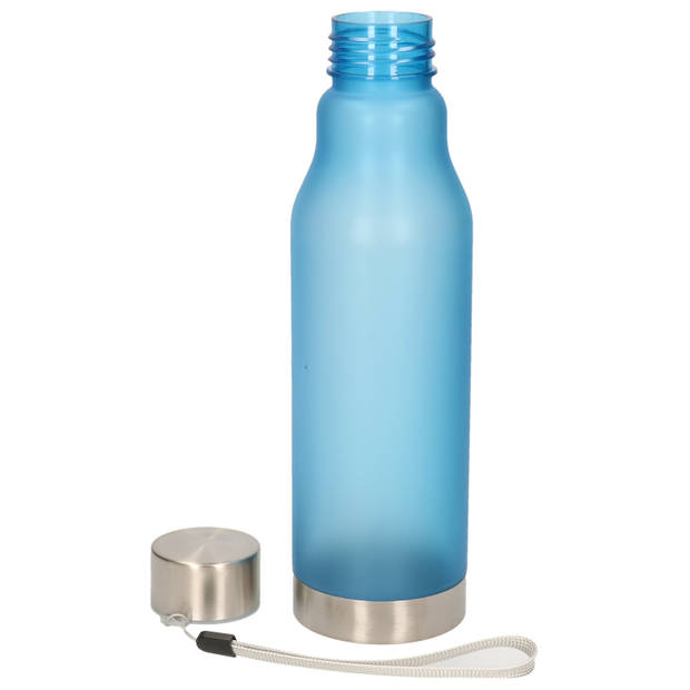 Waterfles/drinkfles/sportfles - 2x - blauw - kunststof - rvs dop - 600 ml - Drinkflessen