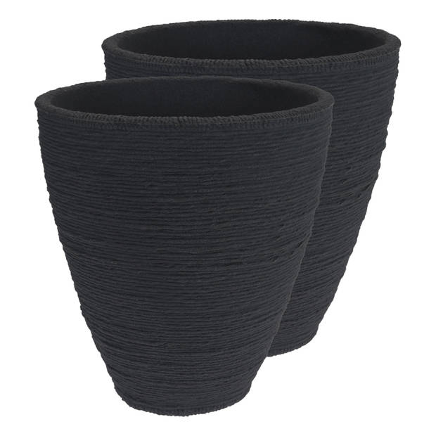 Pro Garden Plantenpot/bloempot Ribbed - 2x - Tuin - stevig kunststof - antraciet grijs - D40 x H42 cm - Plantenpotten