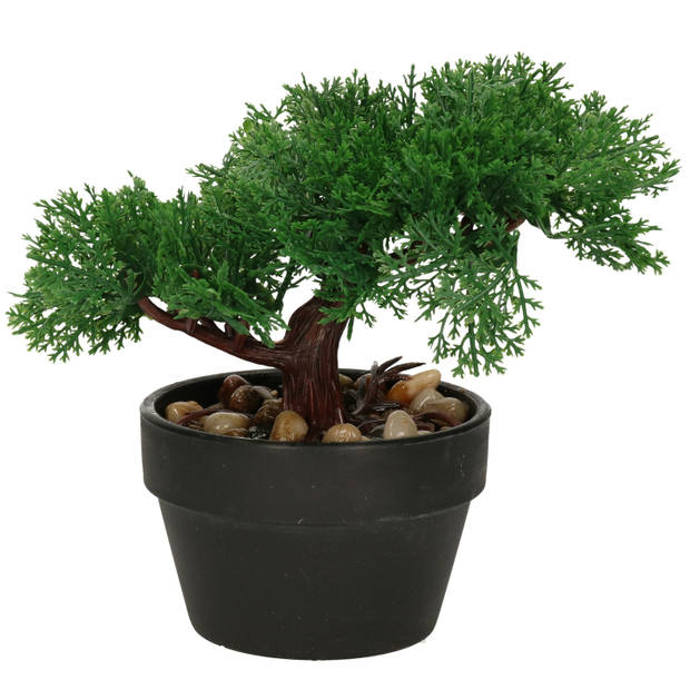 H&S Collection Kunstplant Bonsai boompje in pot - Japans decoratie - 19 cm - Type Moss - Kunstplanten