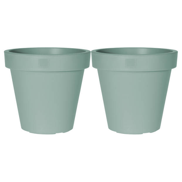 Pro Garden Plantenpot/bloempot - 2x - Tuin buiten - kunststof - mintgroen - D35 cm - Plantenpotten