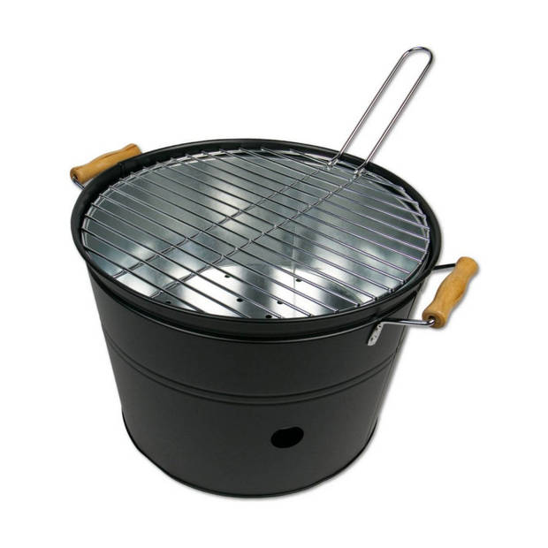 Grote mat zwarte barbecue/bbq emmer 33 x 24 cm rond - Houtskoolbarbecues