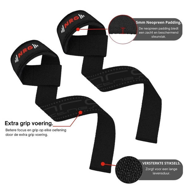 NRG fitness Lifting Straps - Deadlift Straps Zwart