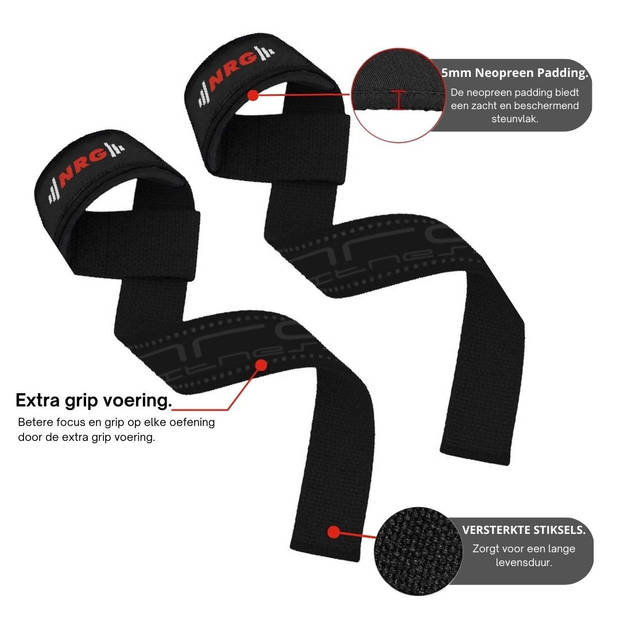 NRG fitness Lifting Straps - Deadlift Straps Zwart Deluxe