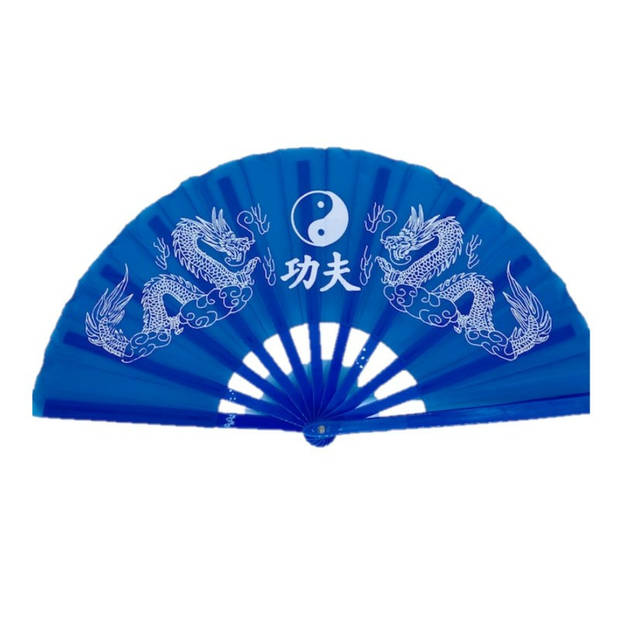 Handwaaier/Tai Chi waaier Yin Yang blauw polyester - Verkleedattributen