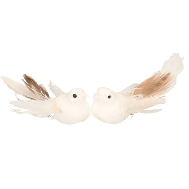 2x stuks bruiloft decoratie vogels op clip wit 11 cm - Feestdecoratievoorwerp