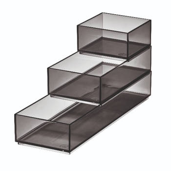 iDesign - Stack & Slide Make-up Organizers, Set van 3 Stuks, Smoke - iDesign Sarah Tanno Collection