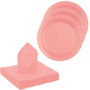 Santex 20x taart/gebak bordjes/25x servetten - roze - Feestbordjes