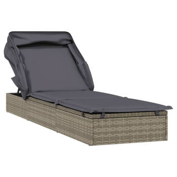 vidaXL Ligbed met inklapbaar dak 213x63x97 cm poly rattan grijs