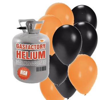 Halloween helium tankje met oranje/zwarte ballonnen 50 stuks - Heliumtank