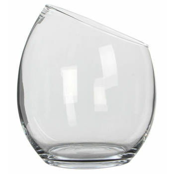 Mica Decorations schuine vaas/schaal - gerecycled glas - transparant - D18 x H20 cm - Vazen