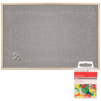 Prikbord incl. 40x punaises gekleurd - 60 x 80 cm - grijs - textiel - Prikborden