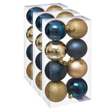 24x stuks kerstballen mix blauw/champagne glans en mat kunststof 7 cm - Kerstbal