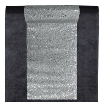Feest tafelkleed met glitter loper op rol - zwart/zilver - 10 meter - Feesttafelkleden