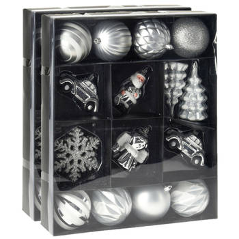 40x stuks kerstballen en kersthangers figuurtjes zilver kunststof - Kersthangers