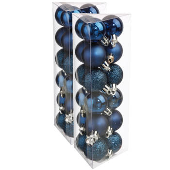 36x stuks kerstballen blauw glans en mat kunststof 3 cm - Kerstbal