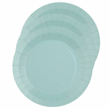 Santex feest gebak/taart bordjes - lichtblauw - 30x stuks - karton - D17 cm - Feestbordjes
