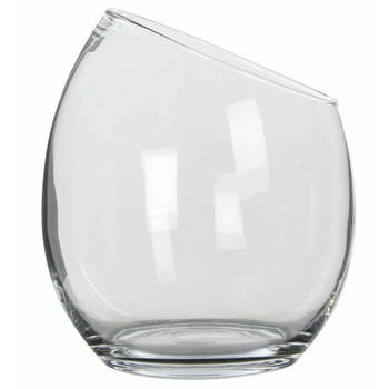 Mica Decorations schuine vaas/schaal - gerecycled glas - transparant - D23 x H25 cm - Vazen