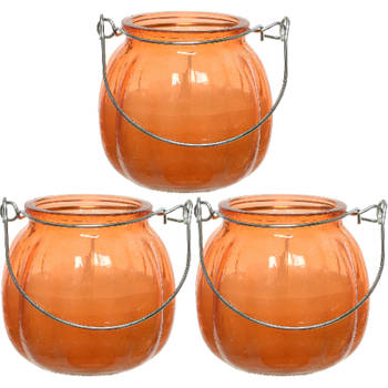 3x citronella kaarsen in glas - 15 branduren - D8 x H8 cm - oranje - geurkaarsen
