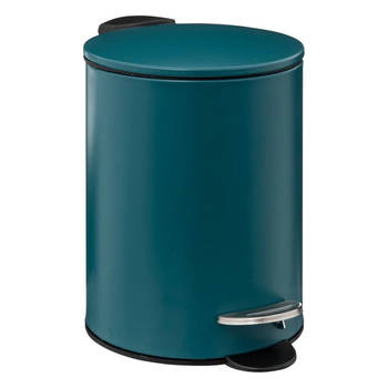 5Five kleine pedaalemmer - metaal - petrol blauw - 3L - 16 x 25 cm - Badkamer/toilet - Pedaalemmers