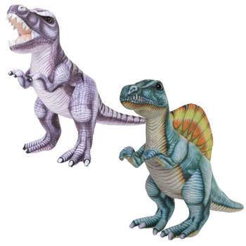 Speelgoed set van 2x pluche dino knuffels T-Rex en Stegosaurus van 30 cm - Knuffeldier
