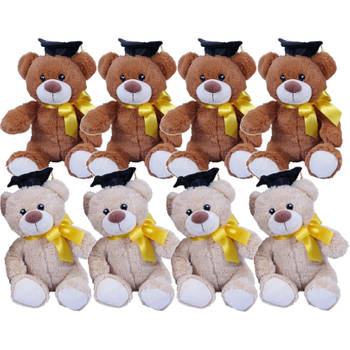 Pakket van 12x stuks geslaagd thema cadeau pluche knuffel beertjes beige en bruin 20 cm - Knuffelberen