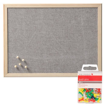 Prikbord incl. 40x punaises gekleurd - 30 x 40 cm - grijs - textiel - Prikborden