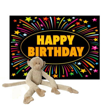 Happy Horse knuffel aap/apen 85 cm met een verjaardag wenskaart happy birthday - Knuffel bosdieren
