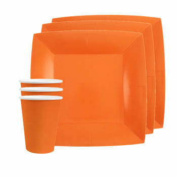 Santex 10x wegwerp bordjes en bekertjes - oranje - Feestbordjes