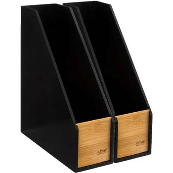 5Five lectuurbak/tijdschriftenrek zwart hout - 2x - 9 x 25 x 30 cm - tijdschriftenrek