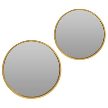 Wandspiegels rond - 2x - goud - 30 cm + 40 cm - hout - Spiegels