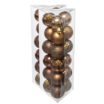 36x stuks kerstballen bruin glans en mat kunststof 3 cm - Kerstbal