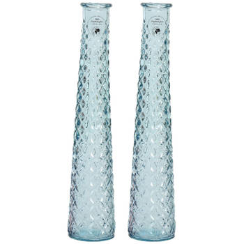 2x stuks vazen/bloemenvazen van gerecycled glas - D7 x H32 cm - blauw - Vazen