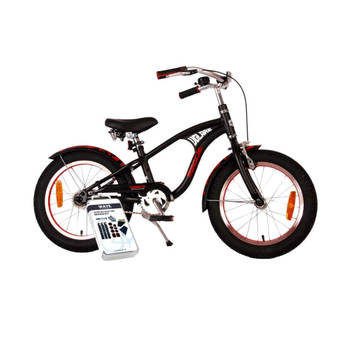 Volare Kinderfiets Miracle Cruiser - 16 inch - Zwart - Inclusief fietshelm & accessoires