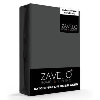 Zavelo Katoen - Hoeslaken Katoen Satijn Antraciet - Zijdezacht - Extra Hoog-Lits-jumeaux (180x200 cm)