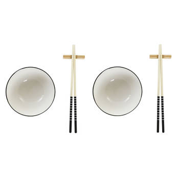 6-delige sushi serveer set aardewerk voor 2 personen wit - Bordjes