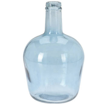 H&S Collection Fles Bloemenvaas San Remo - Gerecycled glas - blauw transparant - D19 x H30 cm - Vazen