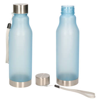 Waterfles/drinkfles/sportfles - 2x - lichtblauw - kunststof/rvs - 600 ml - Drinkflessen