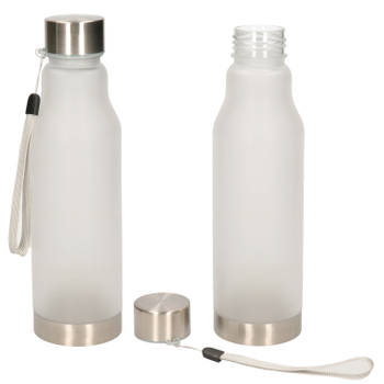 Waterfles/drinkfles/sportfles - 2x - transparant - kunststof/rvs - 600 ml - Drinkflessen