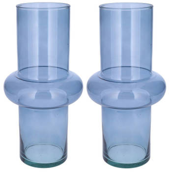 Bellatio Design Bloemenvaas - 2x - blauw transparant gerecycled glas - D15 x H31 cm - Vazen